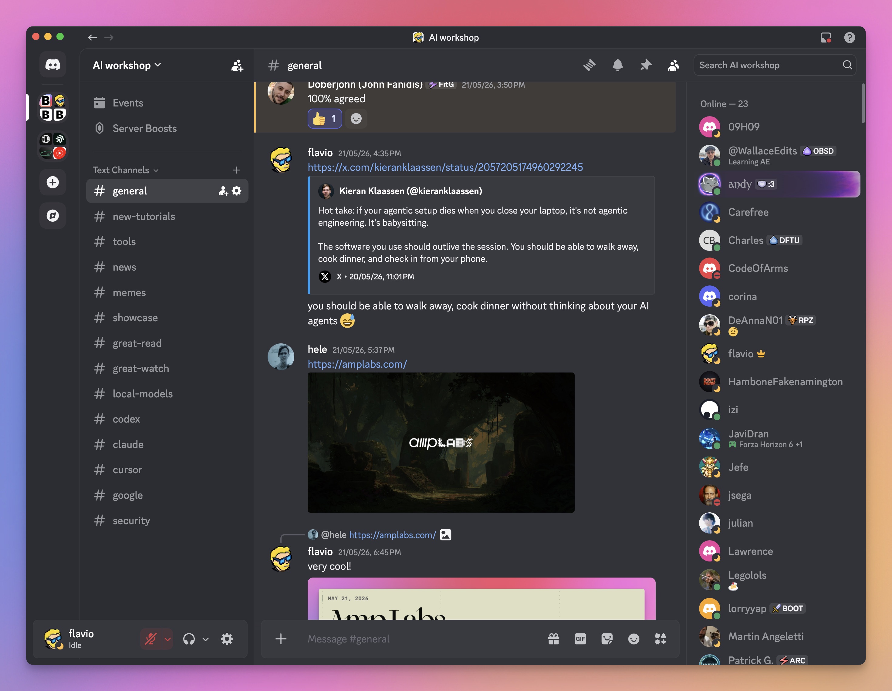 Screenshot of the AI Workshop Discord community